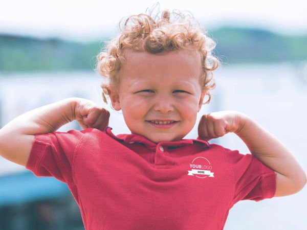 Kid wearing embroidered polo shirt