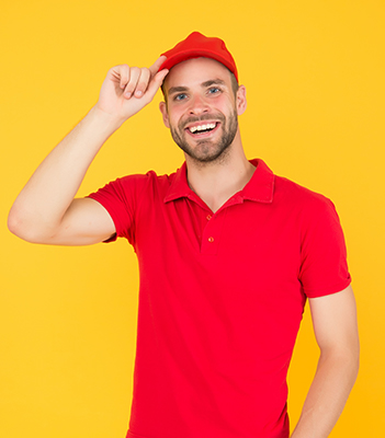 Boy wearing red polo shirt